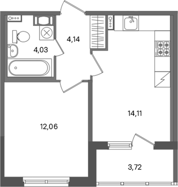 1-комнатная квартира 34.34 м², 2/5 эт., ЖК «ПАТИО. Уютный квартал»
